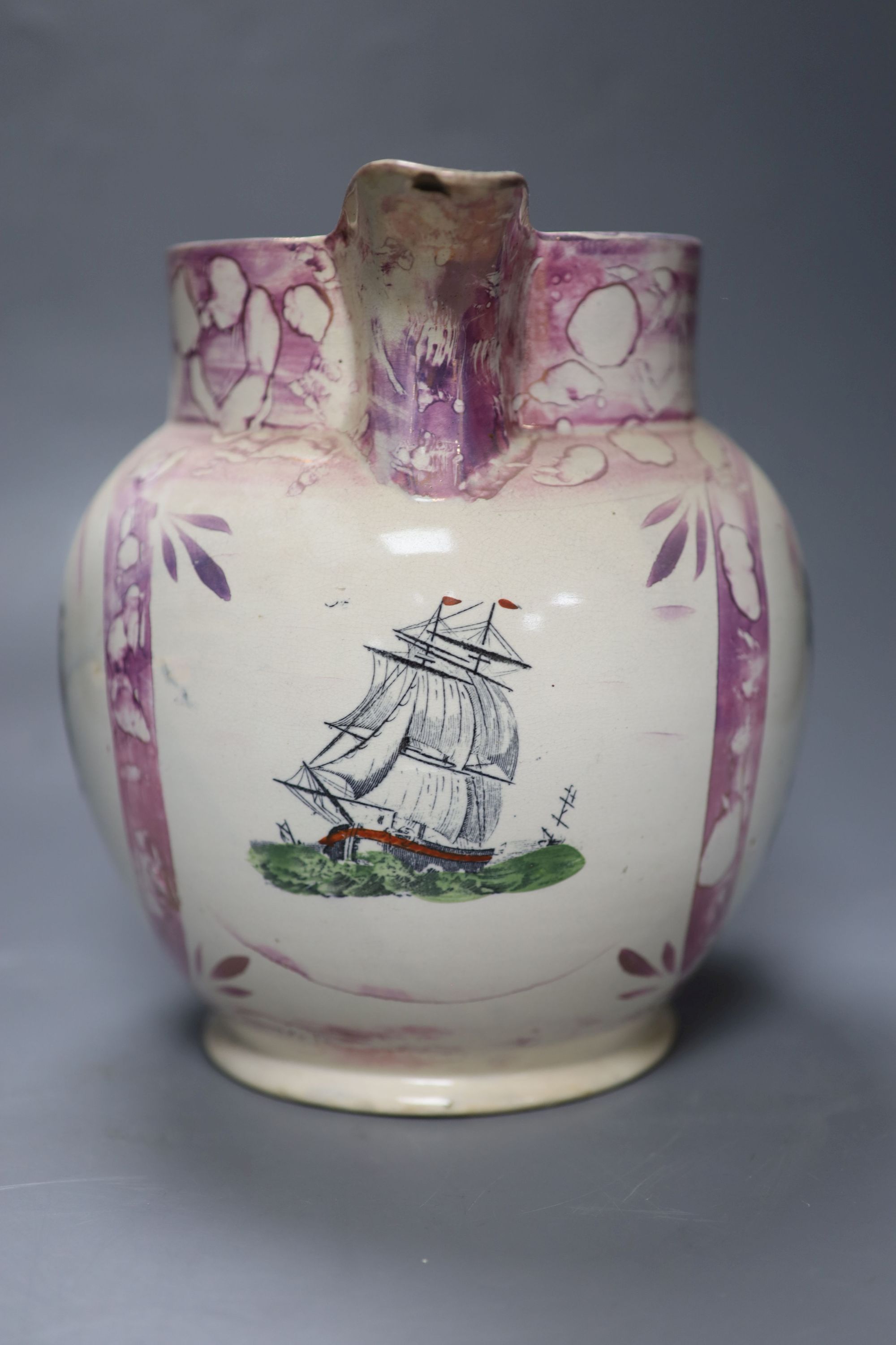 A Sunderland lustre jug The Mariners Compass, height 23.5cm